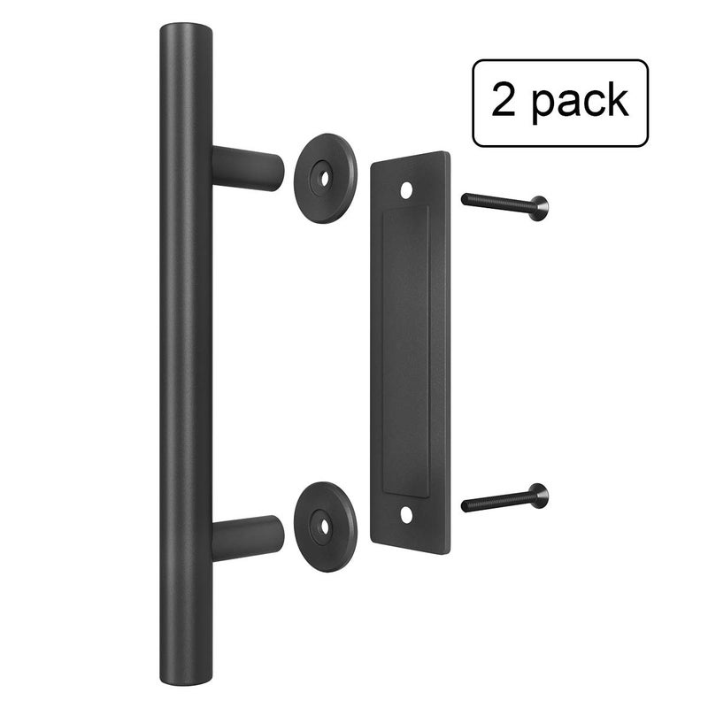 SMARTSTANDARD 2PCS 12" Pull and Flush Barn Door Handle Set, Large Rustic Two-Side Design, for Gates Garages Sheds Furniture, Black, Square - Image 5